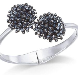 I.N.C. Silver-Tone Crystal Cluster Hinge Bangle Bracelet